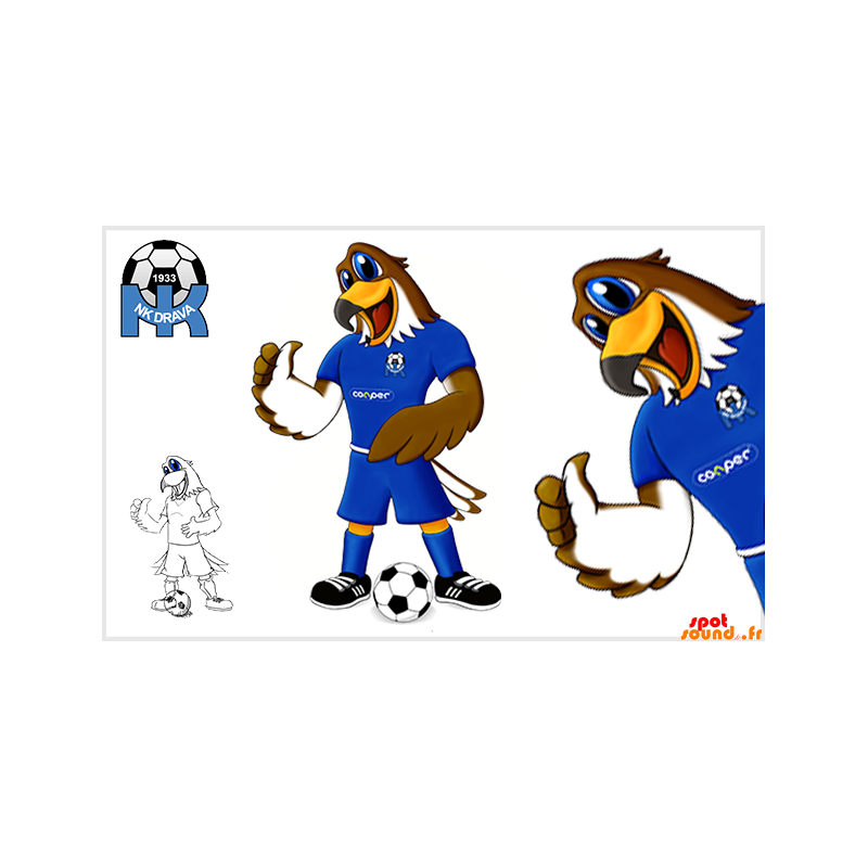 Brun och vit örnmaskot i fotbollsspelare - Spotsound maskot