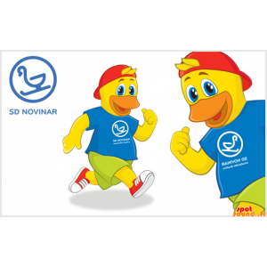 Mascot chick, gul and med et farverigt outfit - Spotsound maskot