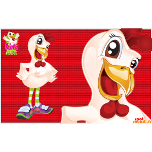 Kycklingmaskot, vit och röd kyckling - Spotsound maskot