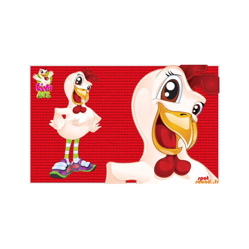 Kycklingmaskot, vit och röd kyckling - Spotsound maskot