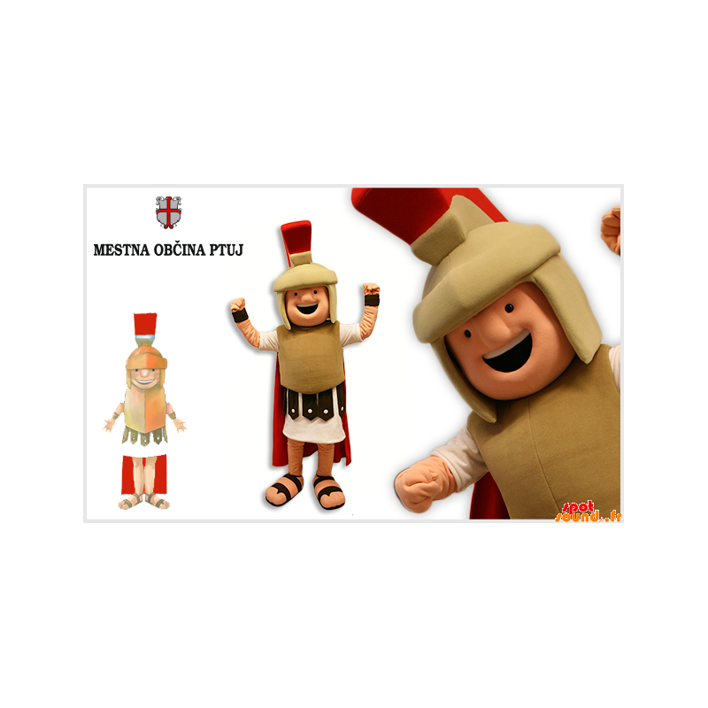 Gladiator maskot klædt i et beige og rødt tøj - Spotsound maskot