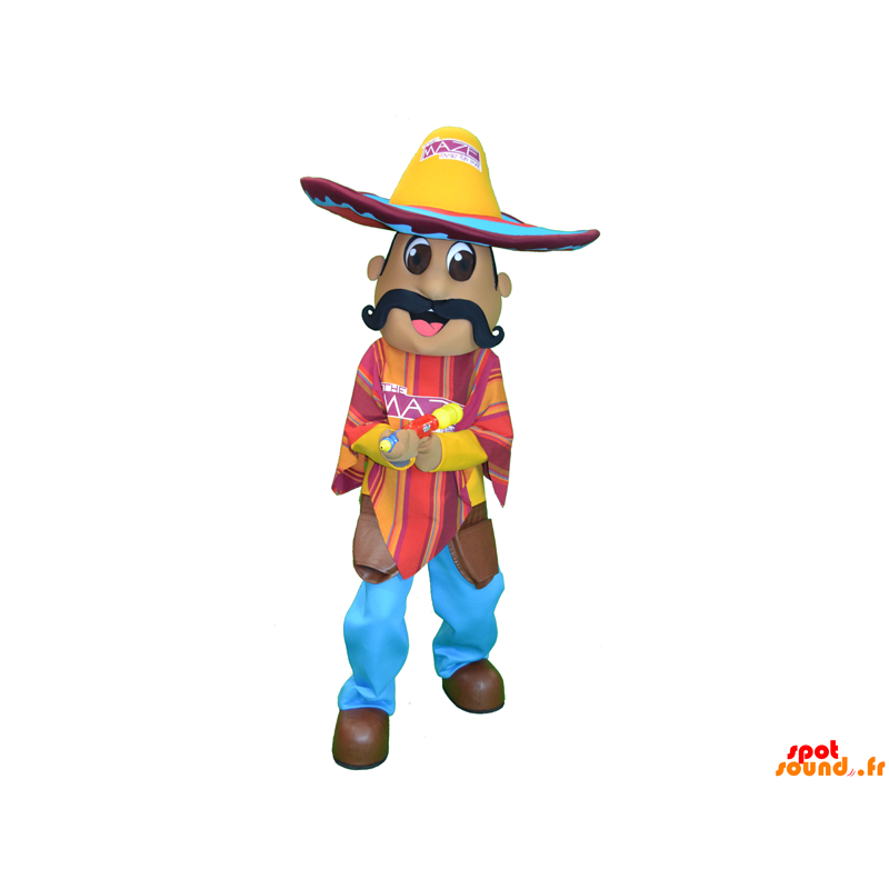 Mustache mexikansk maskot med en poncho och en sombrero -