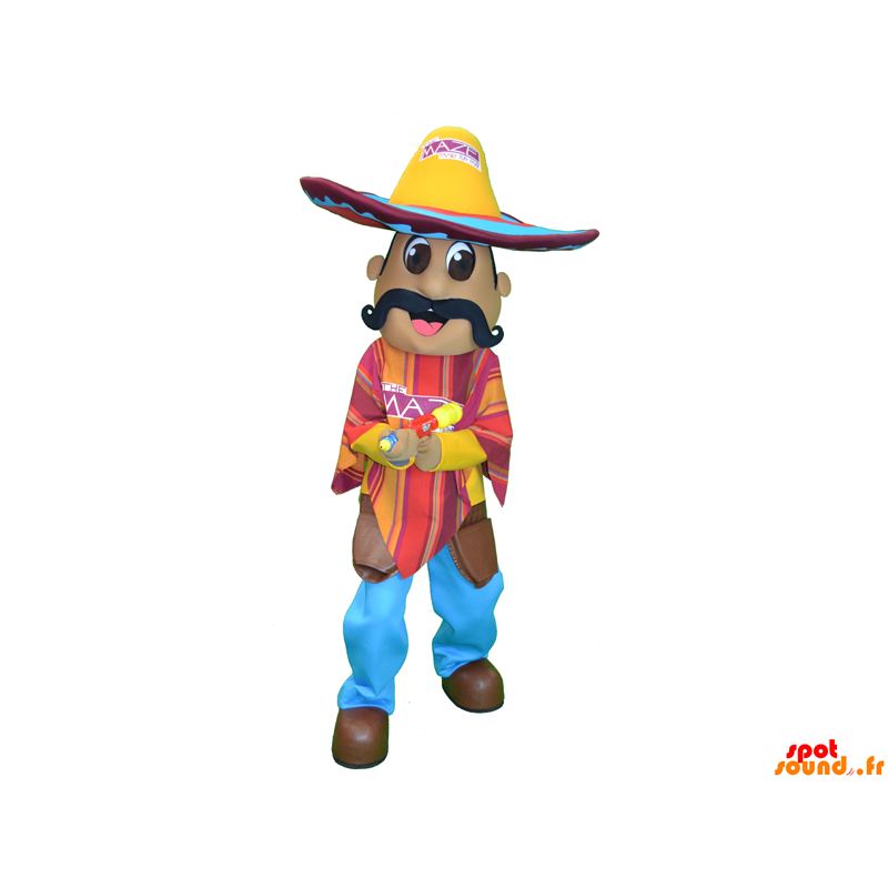 Mustached mexicansk maskot med en poncho og en sombrero -