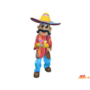 Mustached mexicansk maskot med en poncho og en sombrero -