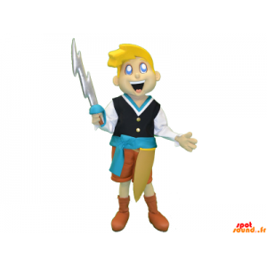 Maskot blond dreng, ridder med et sværd - Spotsound maskot