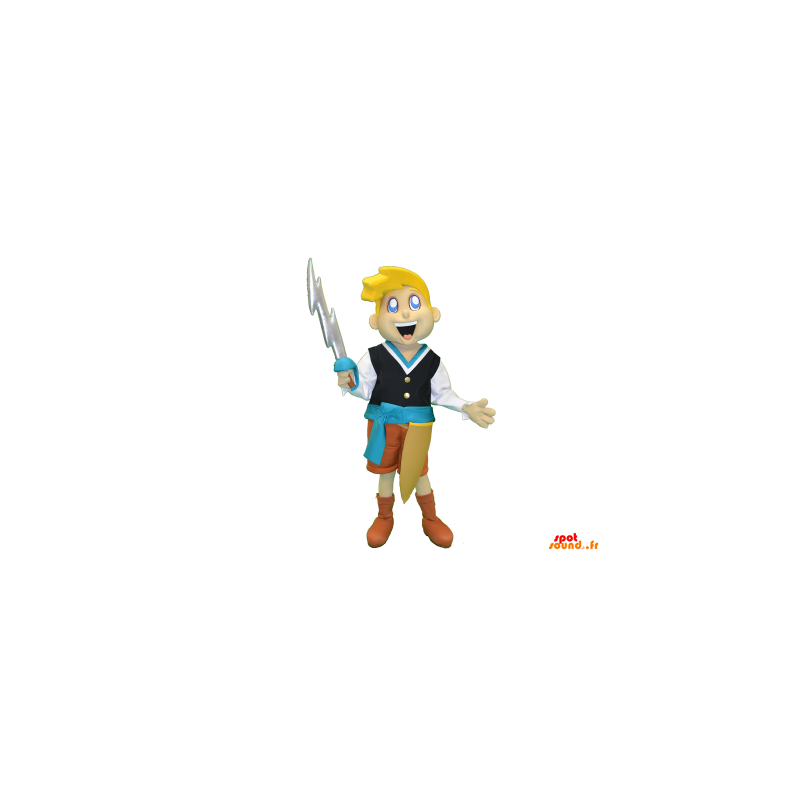 Mascot blond pojke, riddare med ett svärd - Spotsound maskot
