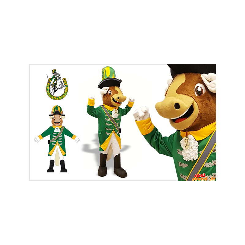 Ku maskot kledd i Renaissance grønn, hvit og gul - Ku-maskoter - MASFR033973 - SpotSound.fr