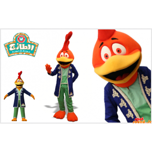 Oranje haan mascotte, rood en geel. Bird Mascot