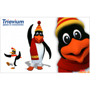 Sort, hvid og orange pingvin maskot. Pingvin kostume -