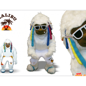 Hvid yeti maskot med farverige låse - Spotsound maskot