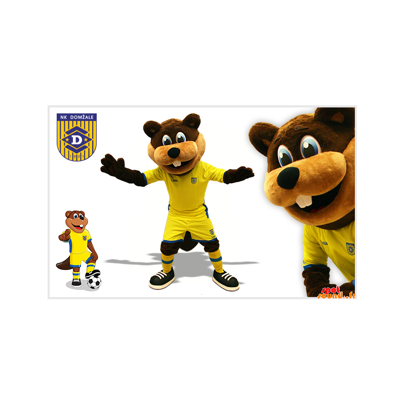 Brun og beige bævermaskot i fodboldtøj - Spotsound maskot
