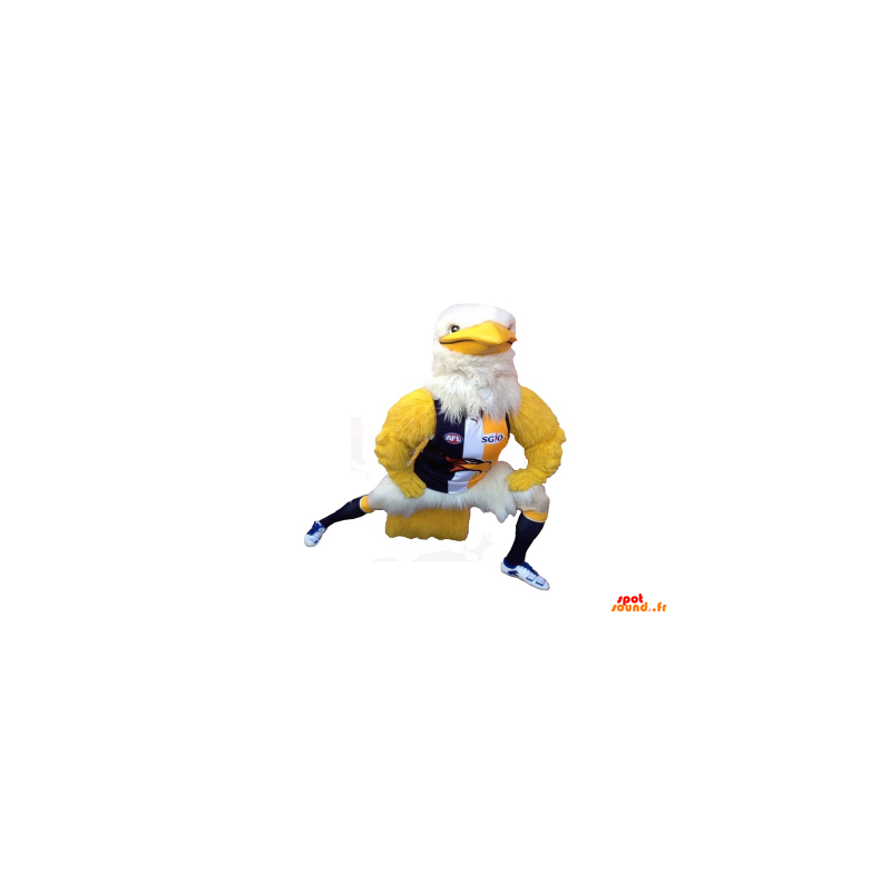 Hvid og gul ørn maskot, muskuløs i sportstøj - Spotsound maskot
