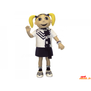 Maskotblond tjej med täcken och en uniform - Spotsound maskot