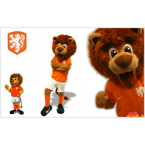Bruine leeuw mascotte Voetbal van de Holding
