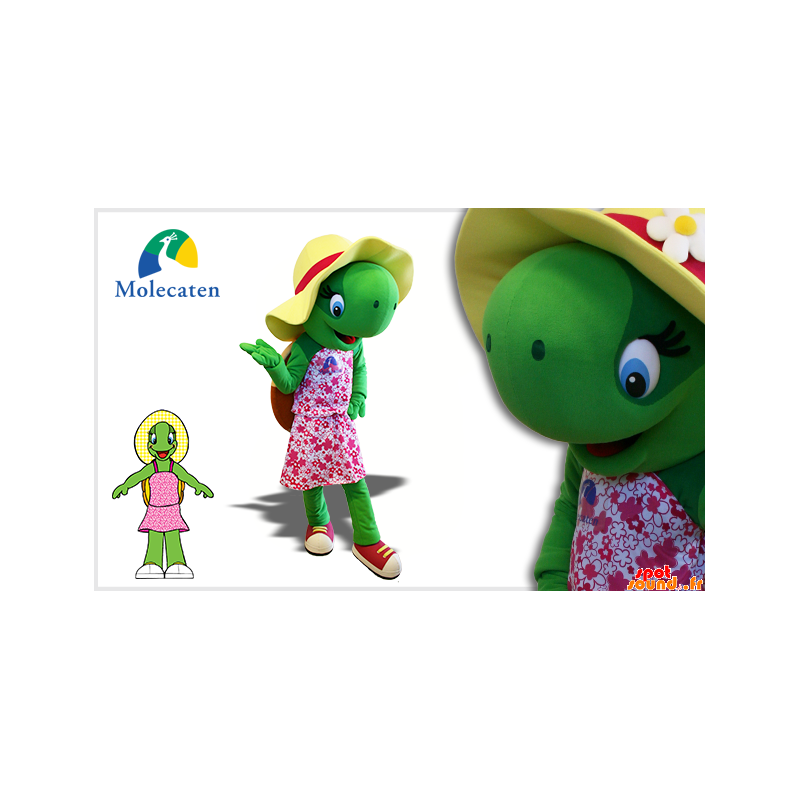 Grön sköldpaddamaskot med hatt och rosa klänning - Spotsound