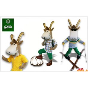 Mascote cinza e chamois branco com grandes chifres - Mascotes animais - MASFR033849 - SpotSound.fr