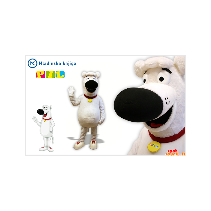 Hvid og sort hundemaskot, fyldig og sød - Spotsound maskot