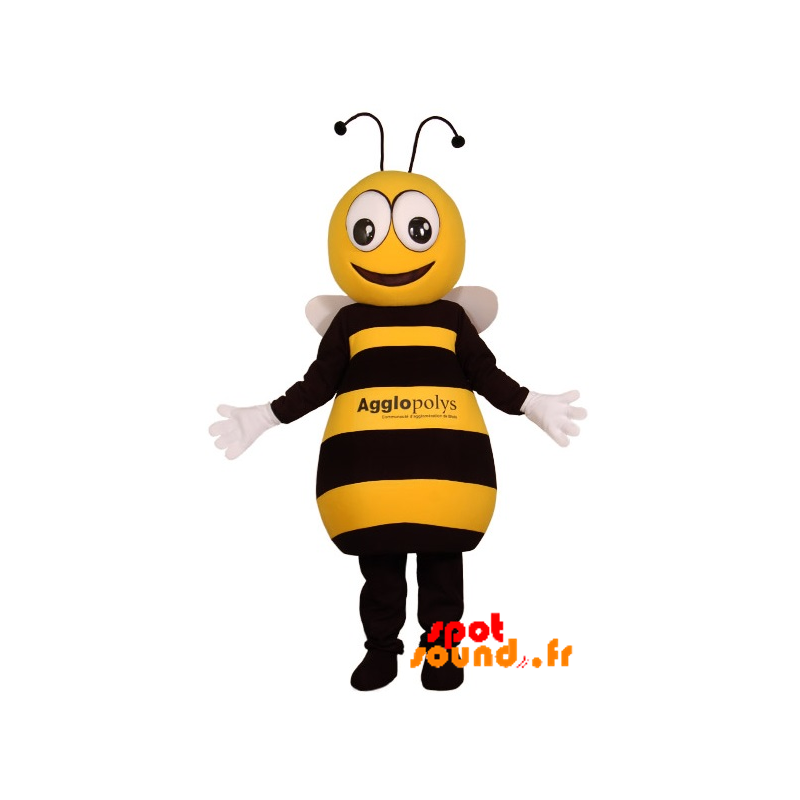 Mascot Of Black And Yellow Bee, Very Successful - MASFR034210 - Mascots bee