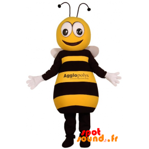 Mascot Of Black And Yellow Bee, Very Successful - MASFR034210 - Mascots bee