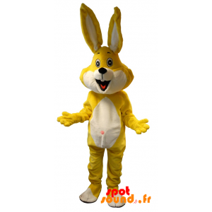 Mascotte de lapin jaune et blanc. Costume de lapin