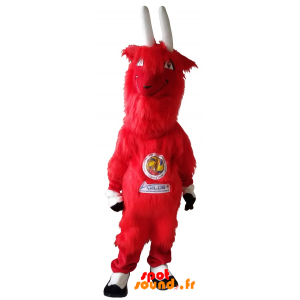 Aelos maskot, rød ged, behåret med store horn - Spotsound maskot