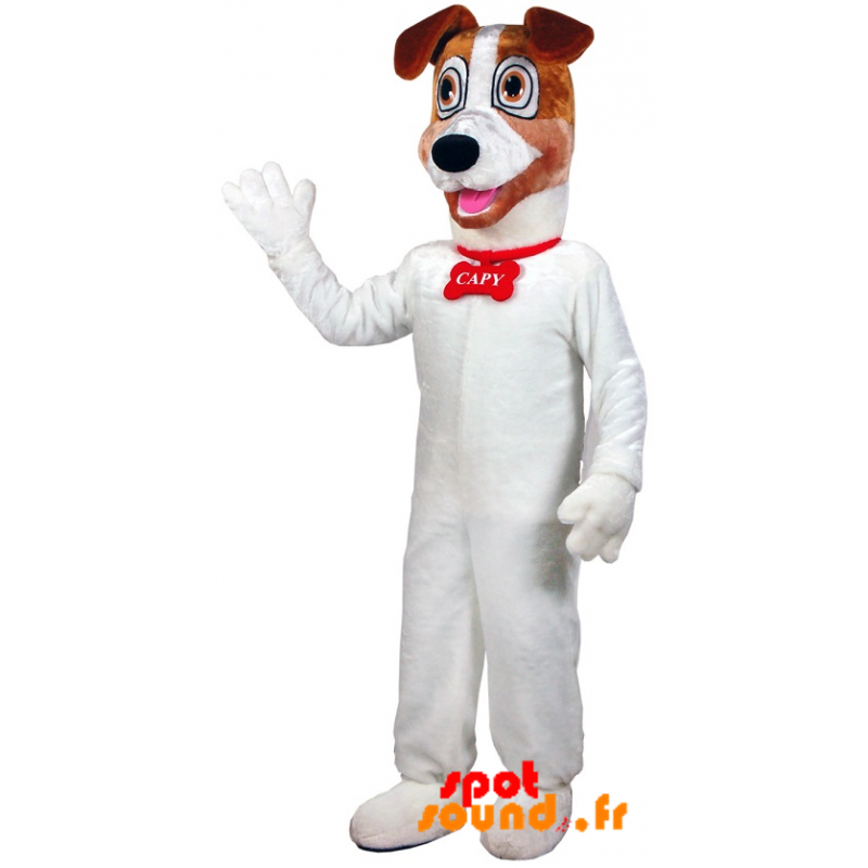 Witte En Bruine Hond Mascotte. Dog Costume - Mascottes van de hond - MASFR034228 - SpotSound.fr