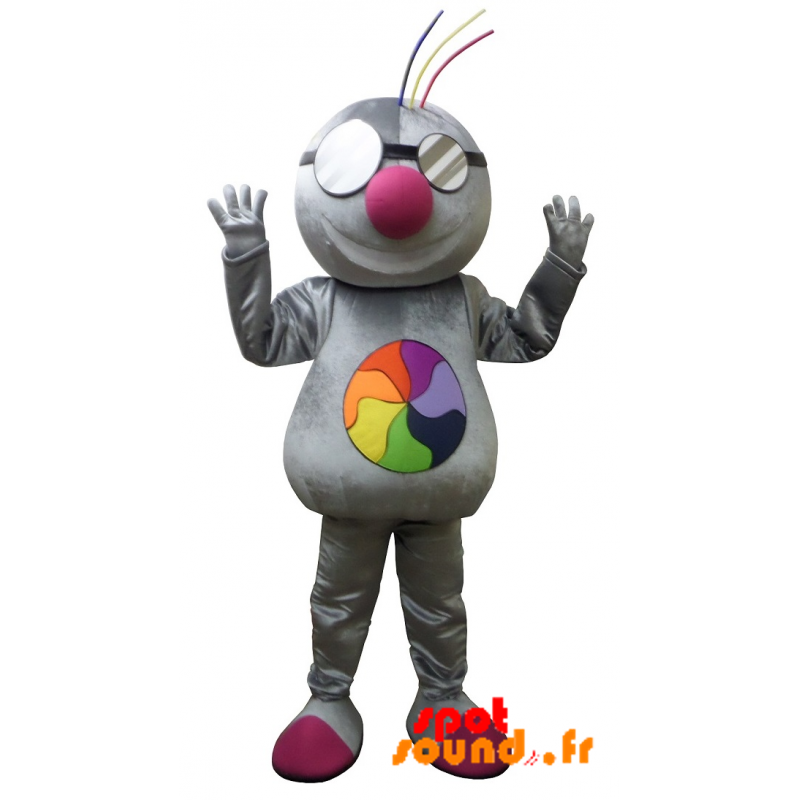 Grå mullvadmaskot med en regnbåge - Spotsound maskot