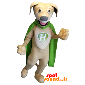 Beige hundemaskot med en grøn kappe - Spotsound maskot