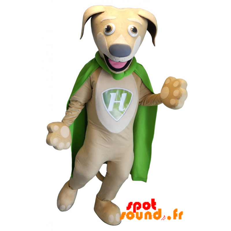 Beige Dog Mascot With A Green Cape - MASFR034232 - Dog mascots
