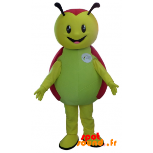 Mascotte de coccinelle verte et rouge, mignonne et souriante - MASFR034236 - Mascottes Insecte