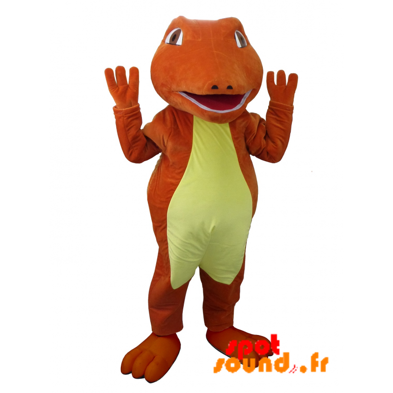 Mascotte de crocodile rouge et jaune. Mascotte de dinosaure - MASFR034237 - Mascottes Crocodile