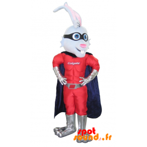 Mascotte de lapin super-héros avec un bandeau et une cape