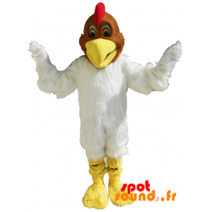 Maskot vit och brun kyckling, mjuk och hårig - Spotsound maskot