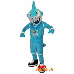 Mascotte De Requin Bleu Et Blanc À L'Air Féroce - MASFR034248 - Mascottes Requin