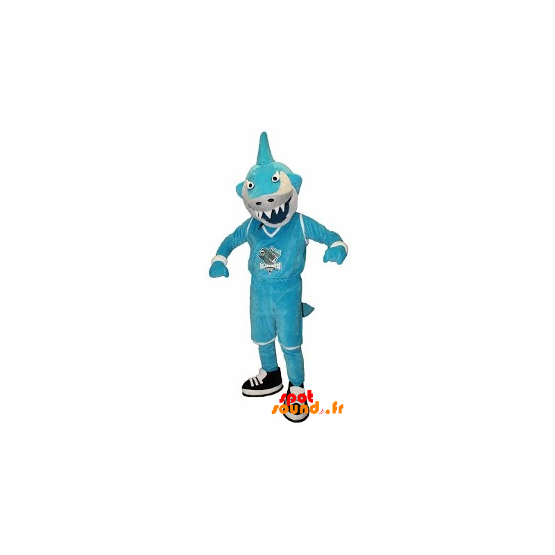 Mascot Blue And White Shark In Fierce - MASFR034248 - Mascots shark