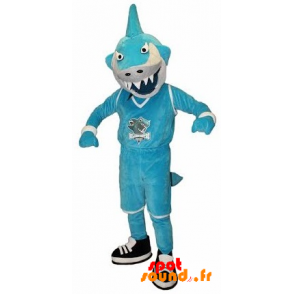 Mascot Blue And White Shark In Fierce - MASFR034248 - Mascots shark
