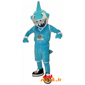 Mascotte De Requin Bleu Et Blanc À L'Air Féroce - MASFR034248 - Mascottes Requin