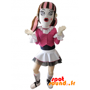 Mascotte de fille gothique avec une jupe et les cheveux colorés