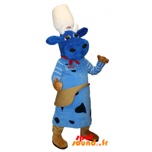 Blå ko maskot med en kokkehue. Macotte Duke Factory - Spotsound