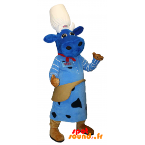 Blå ko maskot med en kokkehue. Macotte Duke Factory - Spotsound