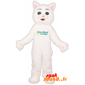 Mascot Green Fire. White Cat Brand Mascot Green Light - MASFR034263 - Cat mascots