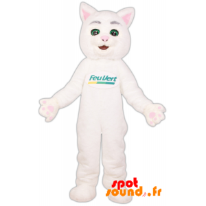 Mascotte Feu Vert. Mascotte du chat blanc de la marque Feu Vert - MASFR034263 - Mascottes de chat