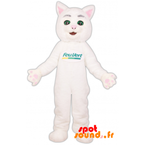 Mascot Green Fire. White Cat Brand Mascot Green Light - MASFR034263 - Cat mascots