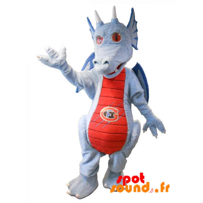 Mascotte de dragon bleu et rouge. Mascotte fantastique - MASFR034267 - Mascotte de dragon