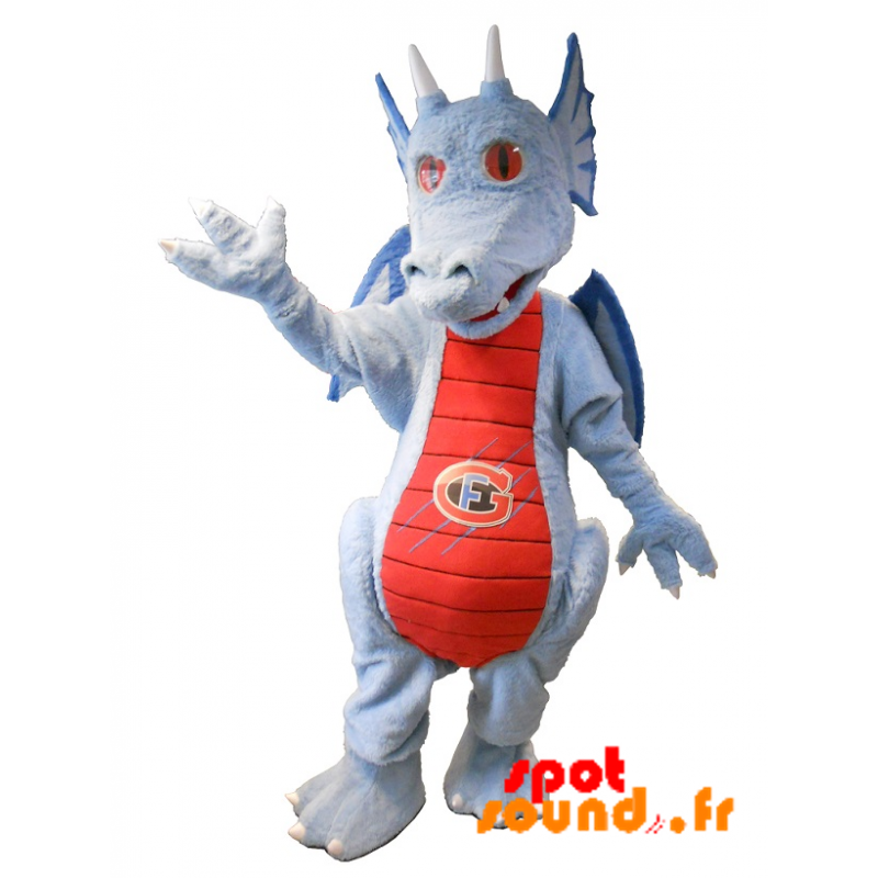 Mascotte de dragon bleu et rouge. Mascotte fantastique