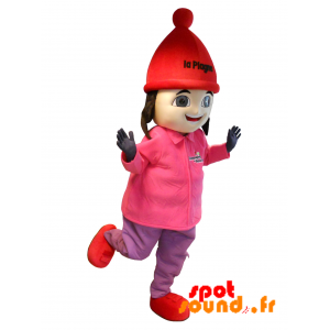 Braune Mädchen Maskottchen Ski-Outfit. Mascotte La Plagne - MASFR034288 - Mascottes Garçons et Filles
