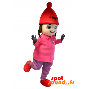 chica morena de la mascota del traje de esquí. Mascotte La Plagne - MASFR034288 - Mascottes Garçons et Filles