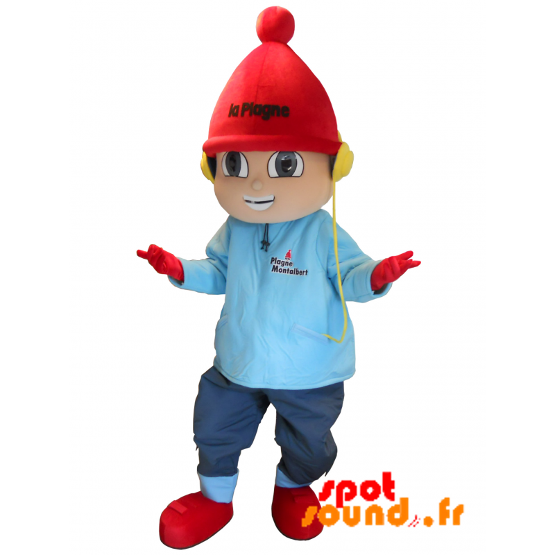 Boy Mascot Dressed In Winter Attire. La Plage - MASFR034290 - mascotte
