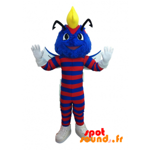 Mascotte d'insecte, de chenille bleue et rouge