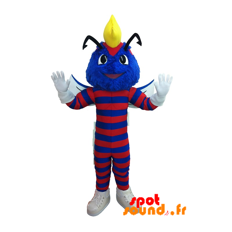 Mascotte d'insecte, de chenille bleue et rouge